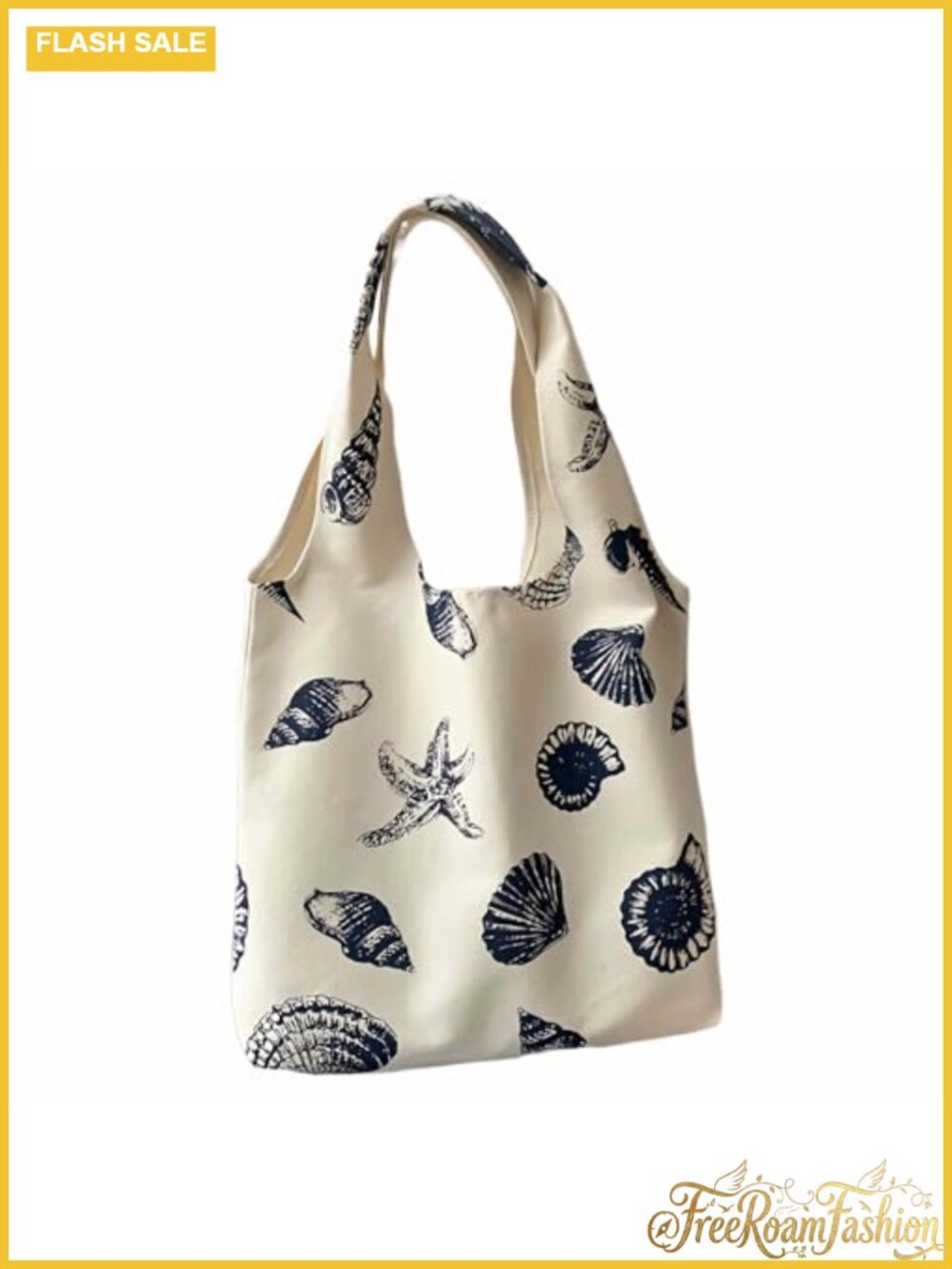 Canvas Tote Bag Seashell Starfish Print Shoulder Bag Beach